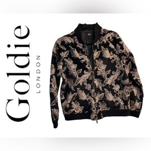 Goldie London Embroidered Faux Fur Bomber Jacket SIZE: S